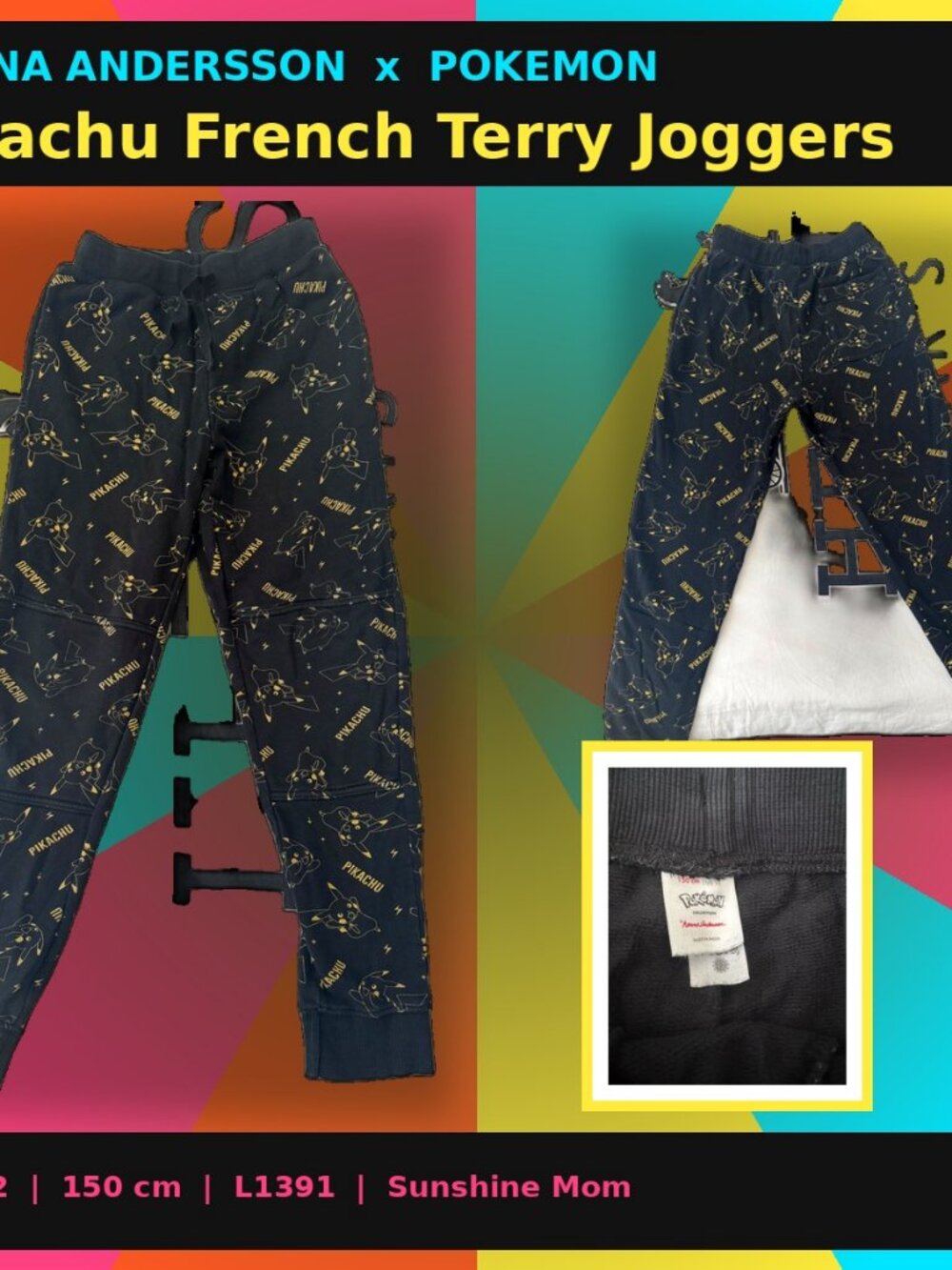 Hanna Andersson Pokémon Pikachu French Terry Joggers Boys Size 12 150cm L1391